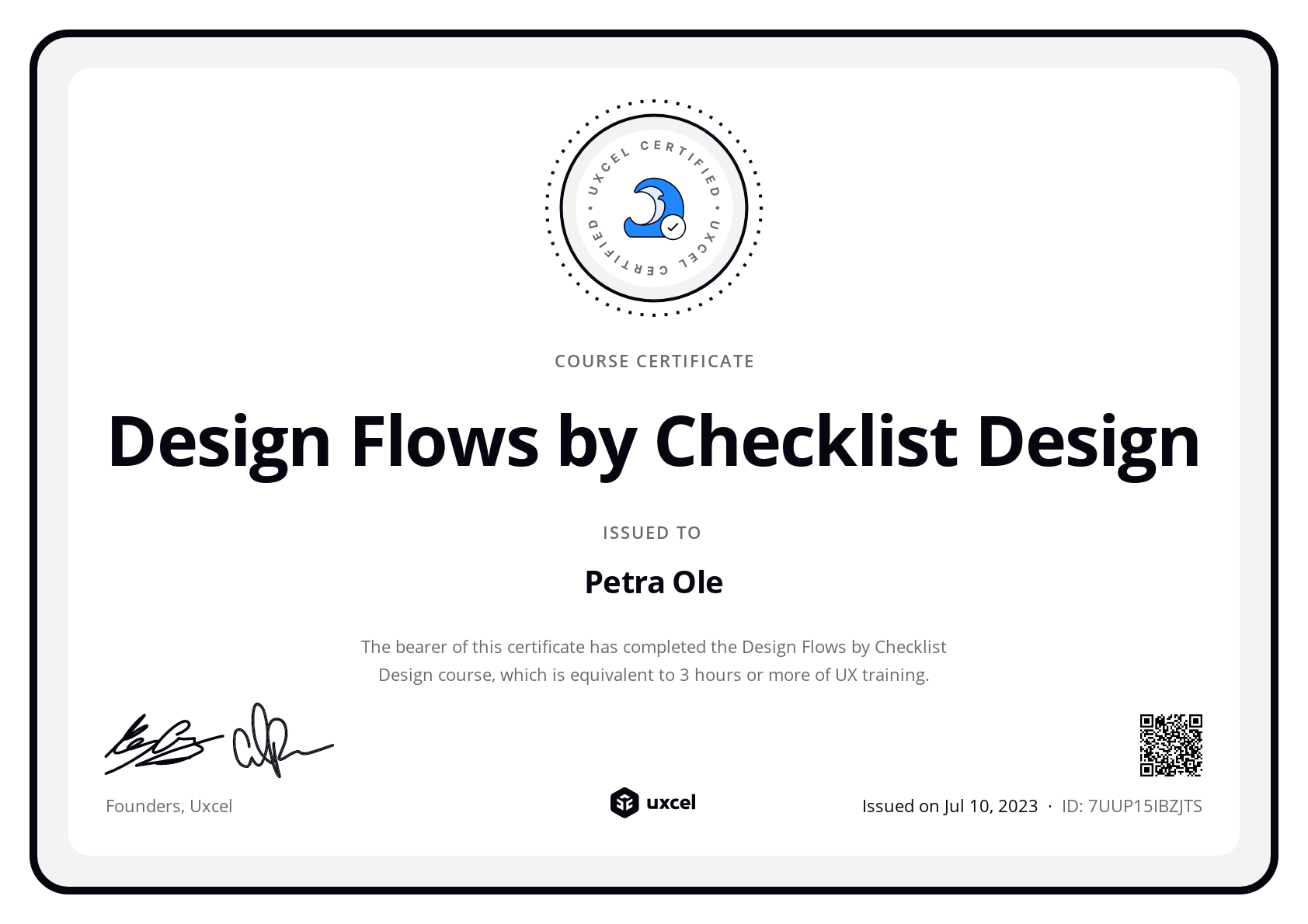 Petra Ole's certificate